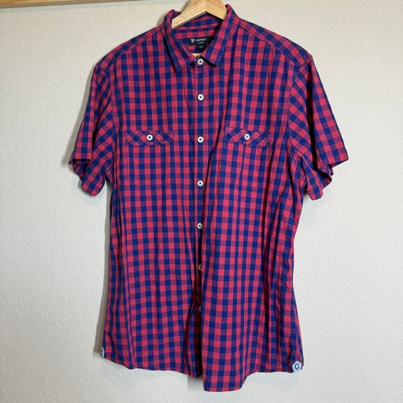 Men's Cremieux Short Sleeve Red and Blue Gingham Plaid Short Sleeve Size XL - Picture 2 of 9